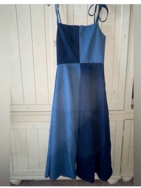 Free People Eliza Faulkner Tuxedo Half-Half Denim Long Jean Dress Y2K Retro Sz S